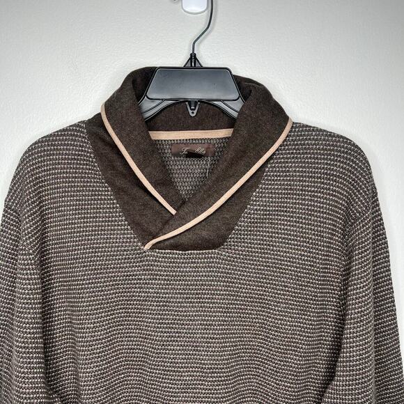 NWT Tasso Elba Men’s Shawl Neck Collar Sweater Brown Pullover XL 100% Cotton - Picture 3 of 7